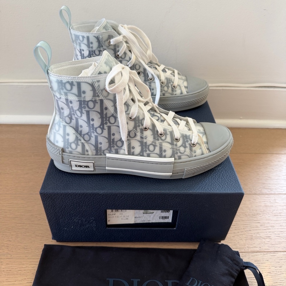 Dior B23 oblique High-Top Sneakers in White Blue and Gray